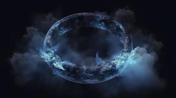 3d blue cloud ring in the air, in the style of luminous light effects, mysterious space, generat ai photo