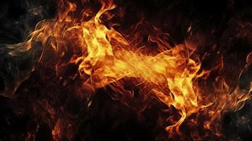 Detail of fire sparks isolated on black background, Blaze fire flame background and textured, generate ai photo