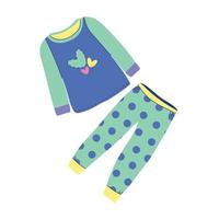 Cute pajama set for girls. Textile nightwear for children. Vector color illustration isolated on white background.