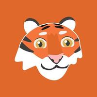 Tigre cara dibujos animados logo en naranja antecedentes vector