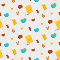 Breakfast elements seamless pattern with coffee, juice, jam and flakes vector