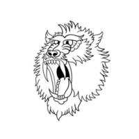 Illustration sticker of a baboon roaring traditional tattoo outline vector