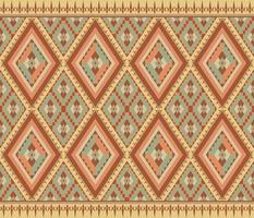 Ethnic folk geometric seamless pattern in yellow, red pastel tone in vector illustration design for fabric, mat, carpet, scarf, wrapping paper, tile and more