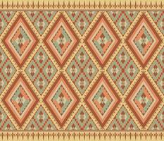 Ethnic folk geometric seamless pattern in yellow, red pastel tone in vector illustration design for fabric, mat, carpet, scarf, wrapping paper, tile and more