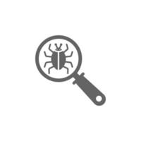 Bug inspection, computer virus, corrupted file, internet security, malware search vector icon illustration