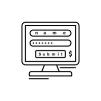 Monitor, name, password, submit vector icon illustration