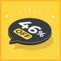 46 percent off. 3D floating balloon with promotion for sales on yellow background vector