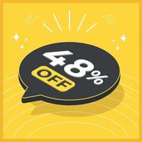 48 por ciento apagado. 3d flotante globo con promoción para ventas en amarillo antecedentes vector