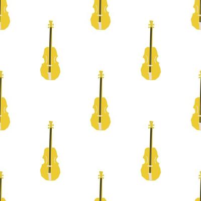 Seamless pattern with illustration of musical instrument violin in cutting style yellow color on white background