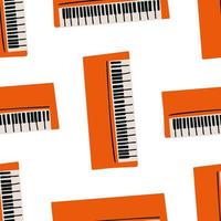 Seamless pattern with illustration of musical instrument synthesizer in cutting style orange on white background vector