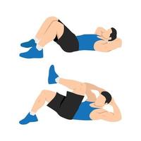 Man doing modified crunches. Abdominals exercise vector