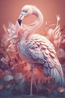 whole body length detailed, ultrarealistic cute animal of flamingo light pink in fantasy heaven,in pastel color, fantasy surrealism wonderland, watercolor, generat ai photo