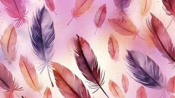 coloured feathers in pink on the background, in the style of subtle shading, anime aesthetic, wallpaper, pigeoncore, free brushwork, translucent color, generat ai photo