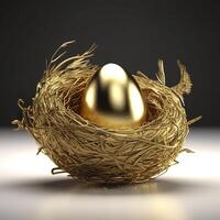 Free photo beautiful shiny golden egg in bird nest the golden egg in the nest