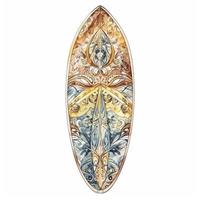 ornate surfboard. Watercolor. On the beach. 8k, on white background, generat ai photo