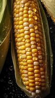 Fresh Corn seamless background, adorned with glistening droplets of water. Top down view, generat ai photo