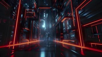 digital cg background, cg backgrounds sci-fi backgrounds, in the style of futuristic geometric abstraction, dark orange and light cyan, 32k UHD, neon, and fluorescent light, generat ai photo