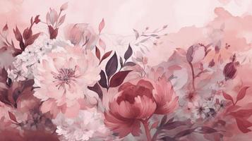 watercolor floral arrangement and watercolor background on a pink background, in the style of trace monotone, high resolution, light red and light pink, generat ai photo