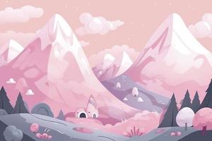 cute pink chibi mountains and valley fairytale background, generat ai photo