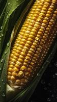 Fresh Corn seamless background, adorned with glistening droplets of water. Top down view, generat ai photo