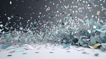 confetti and bubbles flying in the light, in the style of gray and blue, vibrant stage backdrops, detailed backgrounds, sky-blue and gold, light purple and red, generat ai photo