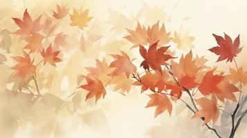 Autumn background with watercolor leaves on top, in the style of light orange and light beige, high resolution, simple designs, generat ai photo