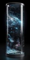 Glass tube contained the oceans, earth, wind, fire, ether, entire nature universe with stargazing nebula and stars, galaxies, generate ai photo