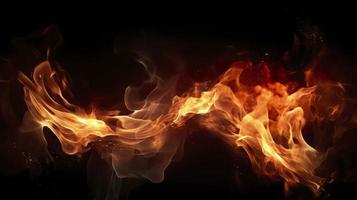 Detail of fire sparks isolated on black background, Blaze fire flame background and textured, generate ai photo
