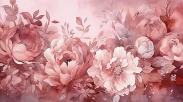 watercolor floral arrangement and watercolor background on a pink background, in the style of trace monotone, high resolution, light red and light pink, generat ai photo