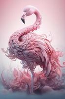 whole body length detailed, ultrarealistic cute animal of flamingo light pink in fantasy heaven,in pastel color, fantasy surrealism wonderland, watercolor, generat ai photo