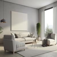 white and empty canvas mockup in living room, generat ai photo
