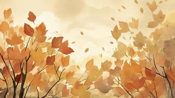 Autumn background with watercolor leaves on top, in the style of light orange and light beige, high resolution, simple designs, generat ai photo