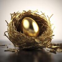 Free photo beautiful shiny golden egg in bird nest the golden egg in the nest