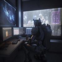 A picture of optimus prime as a forext trader looking at trading monitors with stock charts, photorealistic, 8k, generat ai photo