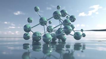 hidrógeno molécula o átomo, resumen estructura para Ciencias o médico antecedentes. claro azul agua. concepto de químico modelo conexiones átomos 3d representación, generar ai foto