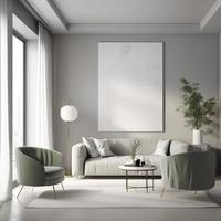 white and empty canvas mockup in living room, generat ai photo