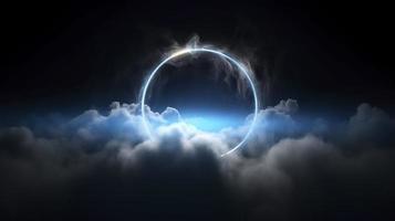 cloud clouds frame blue light, in the style of circular abstraction, 8k resolution, cosmic symbolism, dark symbolism, ethereal landscape, generat ai photo