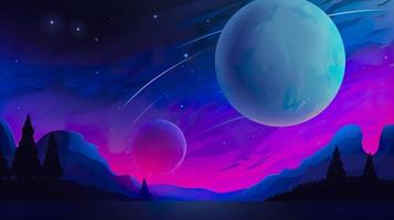 space abstract background, in the style of fantasy illustration, violet and blue, colored cartoon style, felicia simion, alien worlds, paul Pelletier, generat ai photo