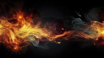 Detail of fire sparks isolated on black background, Blaze fire flame background and textured, generate ai photo