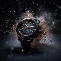 ai generativo poderoso explosión y diseñador reloj en comercial fotografía foto