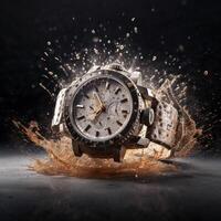 ai generativo poderoso explosión y diseñador reloj en comercial fotografía foto