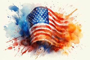 United States of America flag with watercolor splashes on white background photo