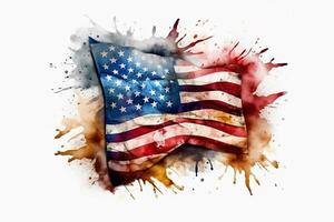 United States of America flag with watercolor splashes on white background photo