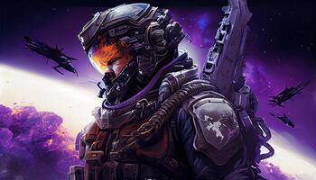 galactic mercenary, digital art illustration, photo