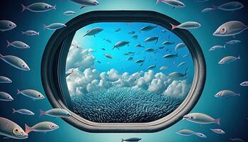 surreal window sky, digital art illustration, photo