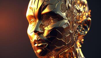human face formed of gold, digital art illustration, photo