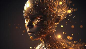 human face formed of gold, digital art illustration, photo