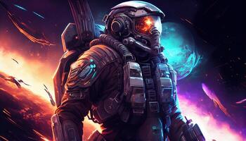 galactic mercenary, digital art illustration, photo