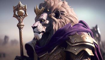 regal lion king, digital art illustration, photo