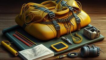 rafting equipment, digital art illustration, photo